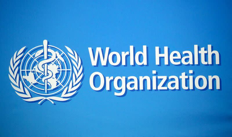 FILE PHOTO: A logo is pictured at the WHO building in Geneva