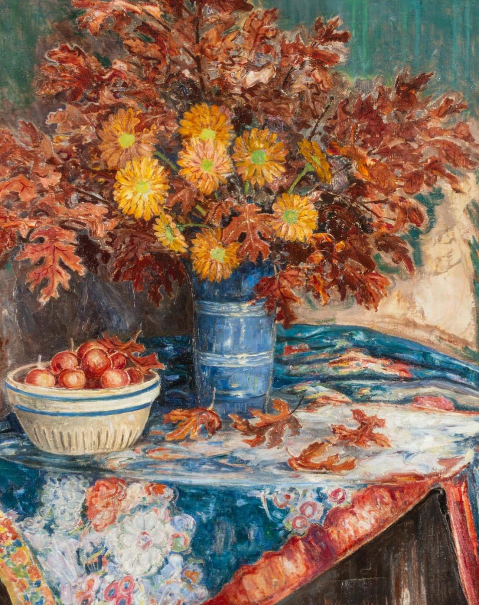 Palmer C. Hayden (1890–1973) 
'Still Life with Chrysanthemums' by Palmer Hayden, oil on canvas, c. 1938