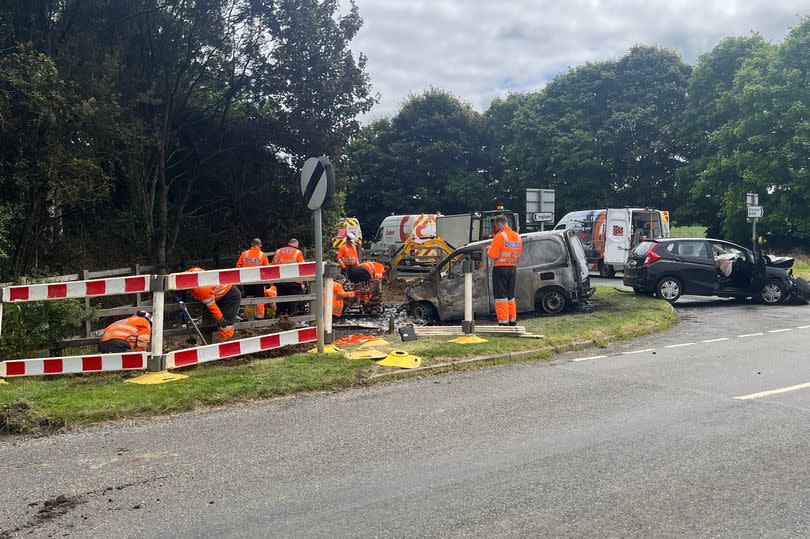 Cadent workers at the scene of the crash in Ingham