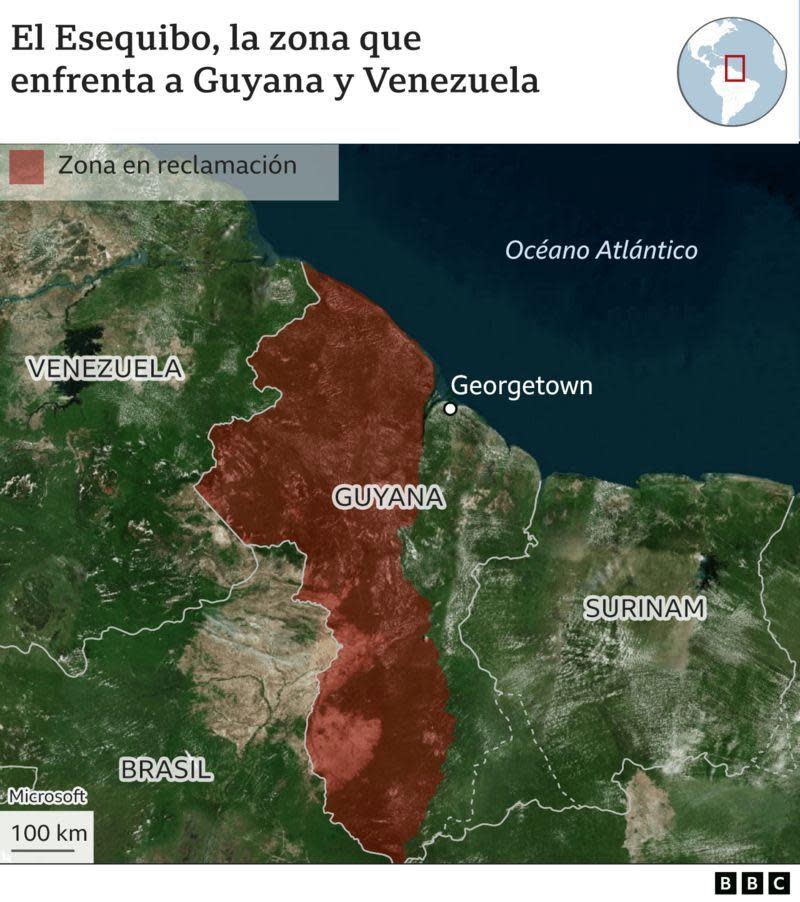 Un mapa del Esequibo en disputa