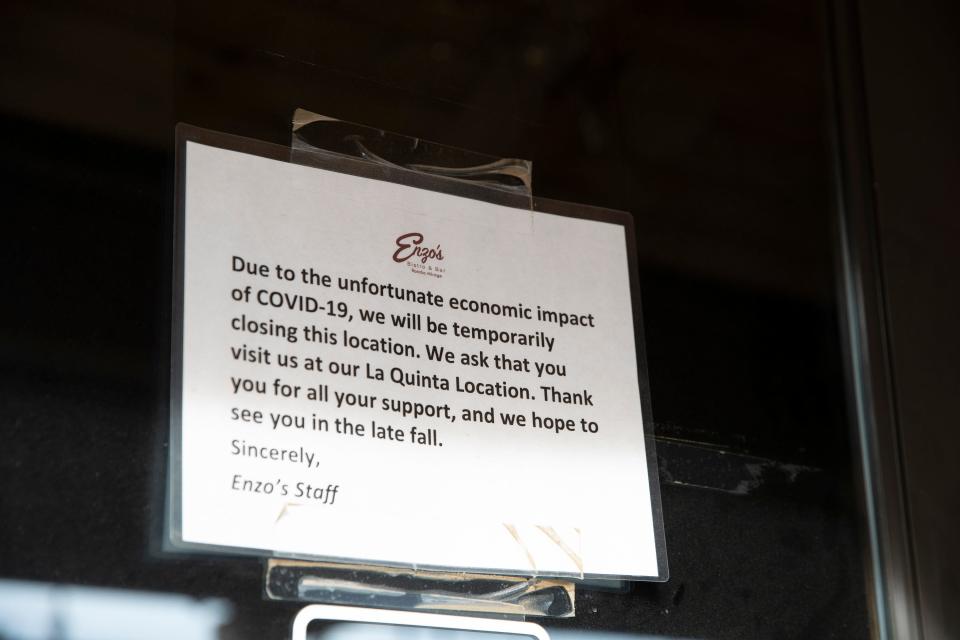 Enzo's Bistro and Bar has been unable to reopen due to a lack of the roughly 60 workers needed to operate the restaurant in Rancho Mirage, Calif., on Jan. 12, 2022. 