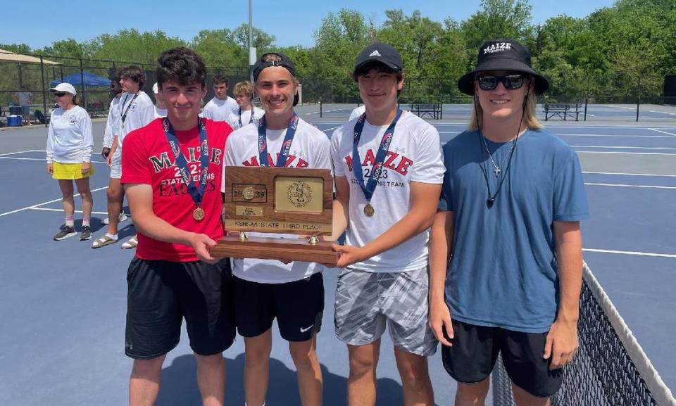 Behind Sam Ritchie’s second-place finish in singles, the Maize boys tennis team finished with the third-place trophy from the Class 5A state tournament in Arkansas City on Saturday.