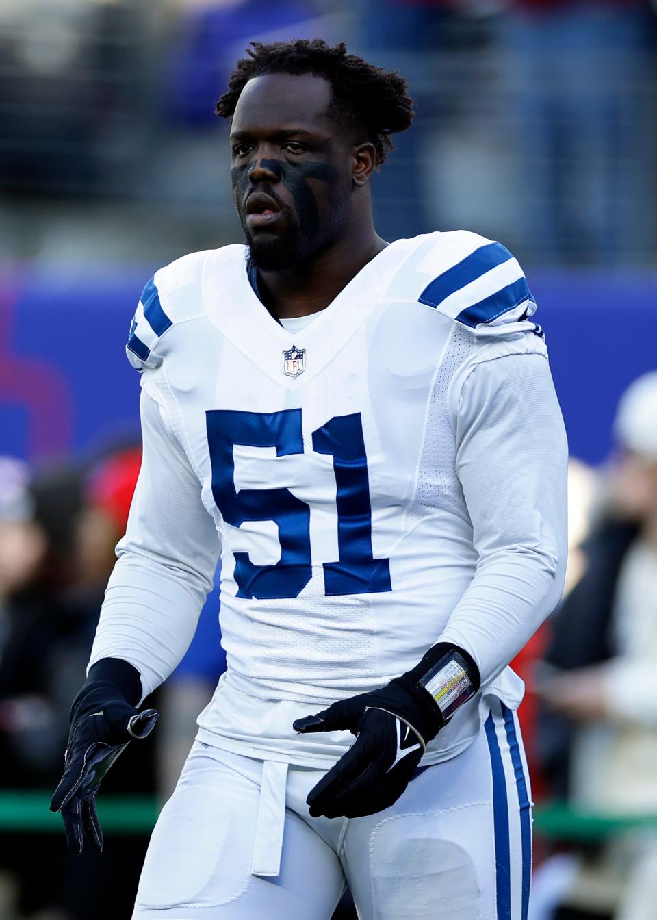 Colts defensive end Kwity Paye warms up before a game against the New York Giants in January.