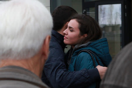 Adea Batusha, a niece of the leader of the biggest opposition party Vetevendosje, appears in court in prison in Pristina, Kosovo November 17, 2017, on trial for taking part in a grenade attack against the parliament building last year. REUTERS/HAZIR REKA