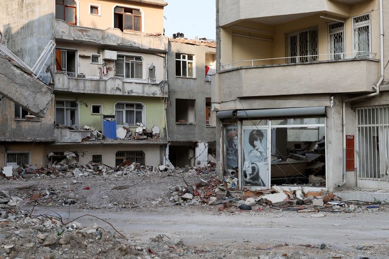 A view shows damaged buildings ahead of the May 14 presidential election, in Hatay