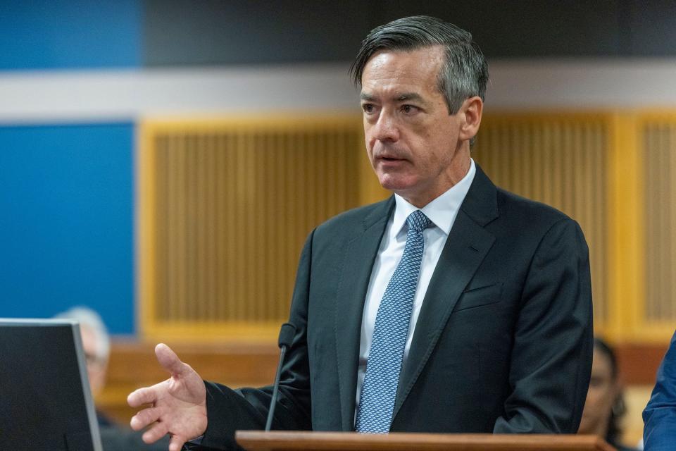 Kenneth Chesebro speaks to Fulton County Superior Court Judge Scott McAfee during a hearing where Chesebro accepted a plea deal from the Fulton County district attorney at the Fulton County Courthouse, Oct. 20, 2023, in Atlanta. Chesebro, who helped orchestrate the Trump campaign's fake elector scheme in 2020, had been a target of a criminal investigation in Nevada but avoided prosecution in exchange for his cooperation with authorities, according to transcripts of secret grand jury proceedings in Las Vegas released Sunday, Dec. 17.