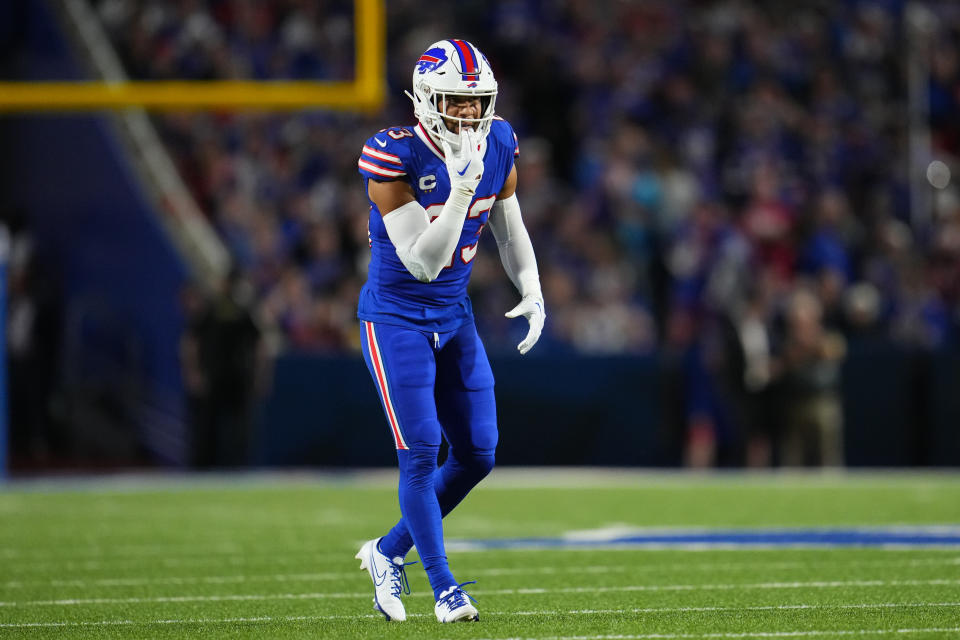 Micah Hyde will miss the rest of the 2022 season with a neck injury. (Photo by Cooper Neill/Getty Images)