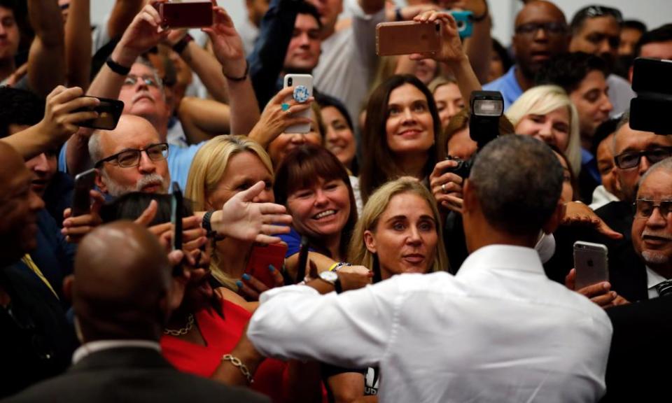 Obama greets supporters in Anaheim.