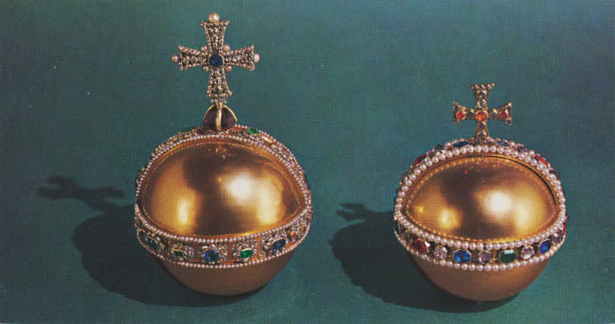 'The Sovereign's Orb and Queen Mary II's Orb', 1953. The Sovereign's Orb was commissioned for the coronation of Charles II (1661). 