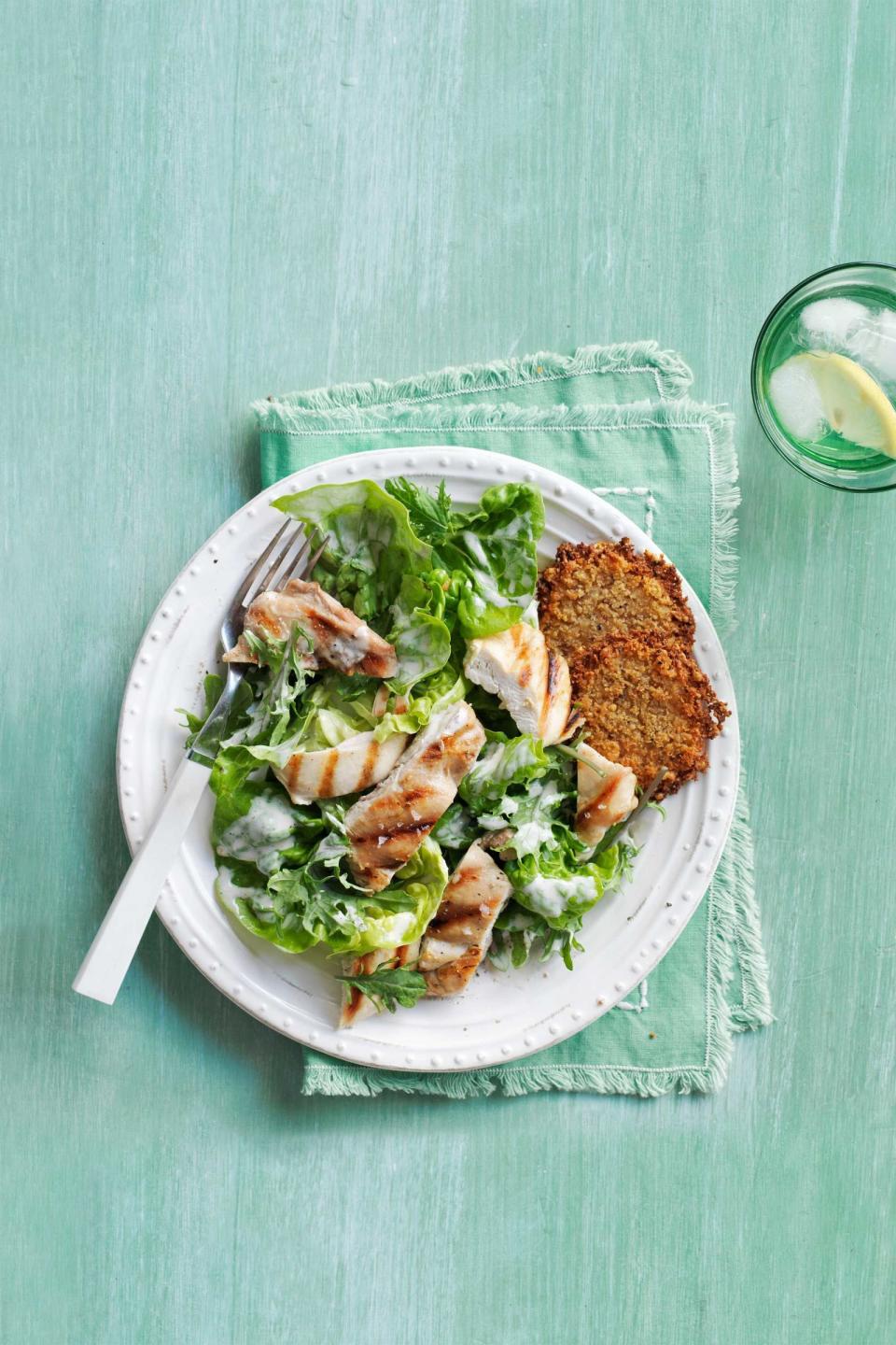 Kale and Romaine Chicken Caesar Salad