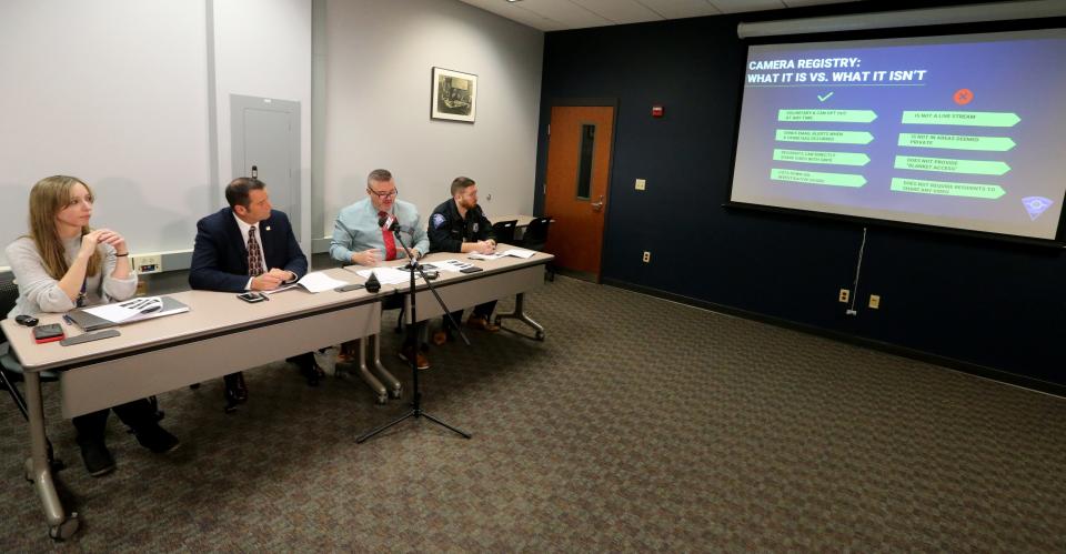 Representatives of the South Bend Police Department explain the use of the Fusus system the force is using to create its Real Time Crime Center on Wednesday, Dec. 14, 2022, at the South Bend Police Headquarters at 701 W. Sample St. in South Bend.