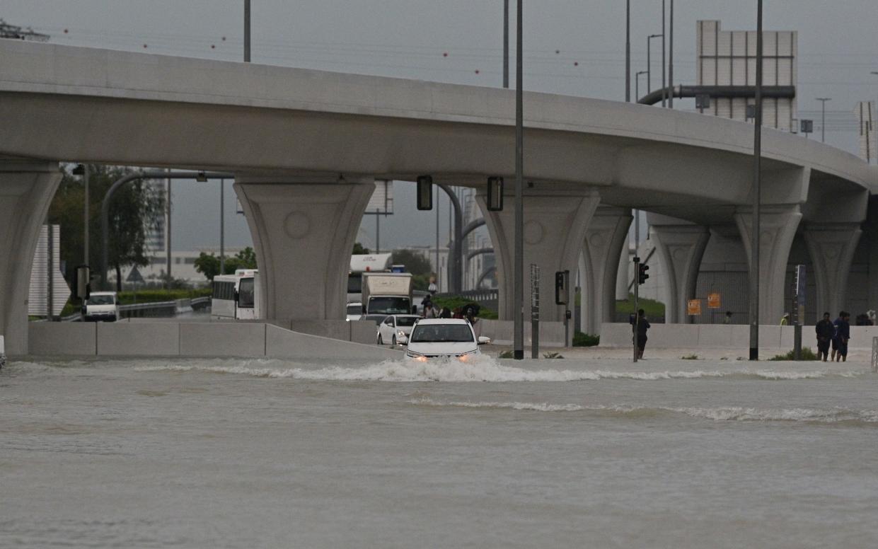 Roads in Dubai were flooded after torrential rain