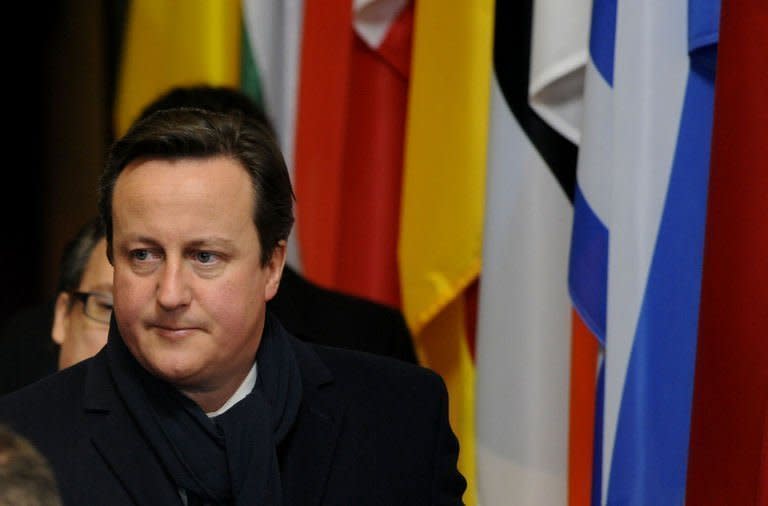 British Prime Minister David Cameron at EU headquarters in Brussels, on February 8, 2013. The British leader's stance had put him on a collision course with countries such as France and Italy, which wanted increased EU investment to boost growth and curb record unemployment