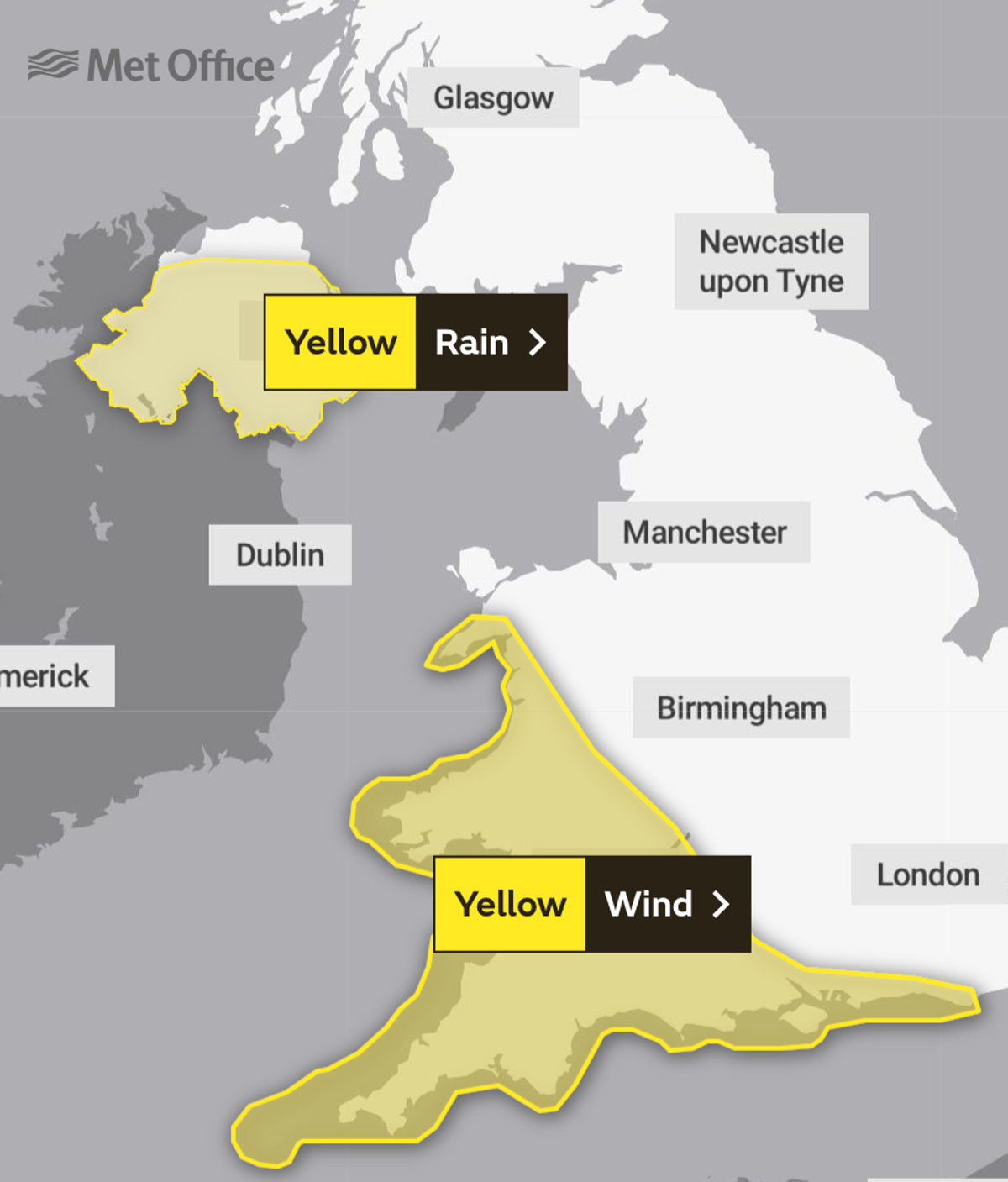 Two weather warnings are in force on Saturday as Storm Antoni is set to hit (Met Office)