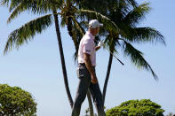 Jim Furyk watches his tee shot from the 17th tee drop into the cup for a hole-in-one during the first round of the Sony Open golf tournament, Thursday, Jan. 13, 2022, at Waialae Country Club in Honolulu. (AP Photo/Matt York)