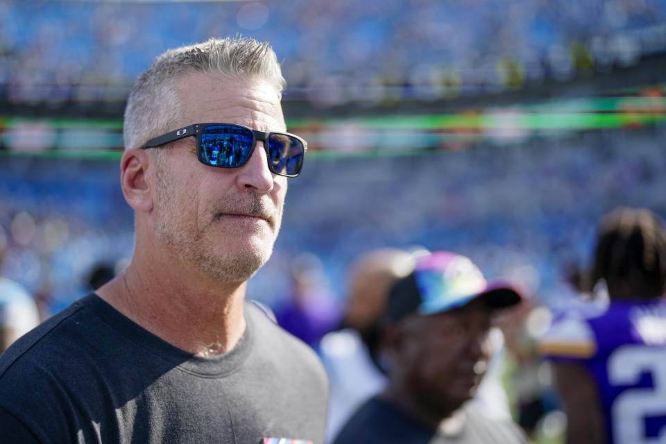 Carolina Panthers head coach Frank Reich leaves the field after their loss against the Minnesota Vikings in an NFL football game Sunday, Oct. 1, 2023, in Charlotte, N.C. (AP Photo/Jacob Kupferman)