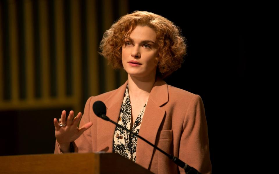 Actress Rachel Weisz poses with Deborah Lipstadt, top, whom she portrayed in the 2016 film Denial, above