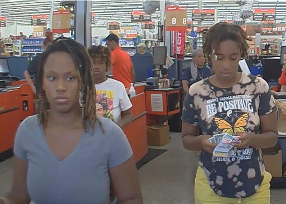 Mikayla Thompson, left, Gerrielle German, rear, and Ma’Kayla Wickerson are shown on security footage. They were last seen at a hotel near St. Louis, according to police in Berkeley, Missouri.
