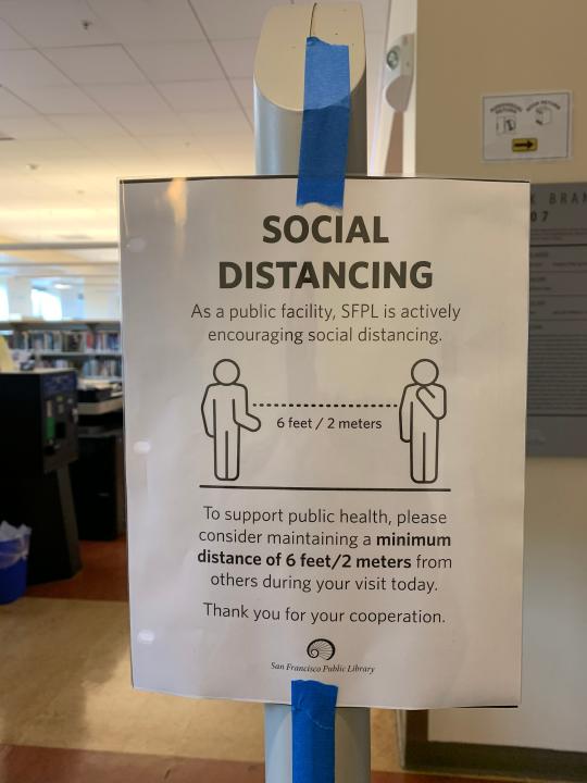 A sign at the Glen Park branch of the San Francisco Public Library on Friday, March 13, 2020. The library system locked its doors at 6:00 pm March 13 in order to slow the spread of the coronavirus. It is set to reopen on March 31.