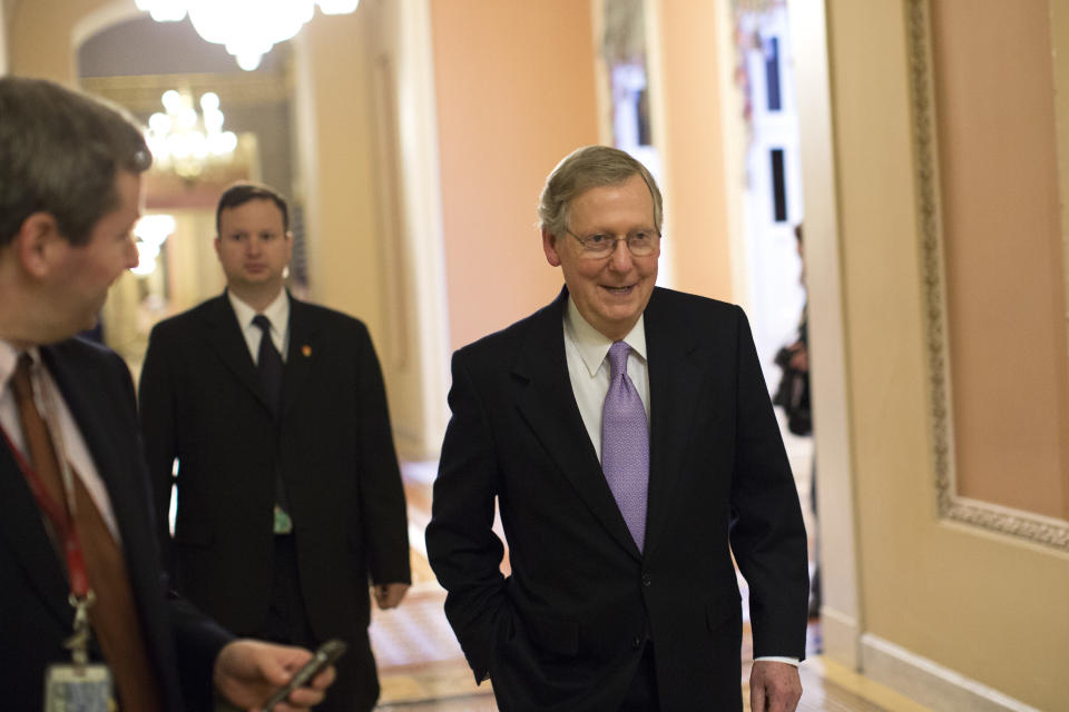 McConnell leaves his office and walks toward the Senate floor on Capitol Hill March 22, 2013. (Drew Angerer/Getty Images)