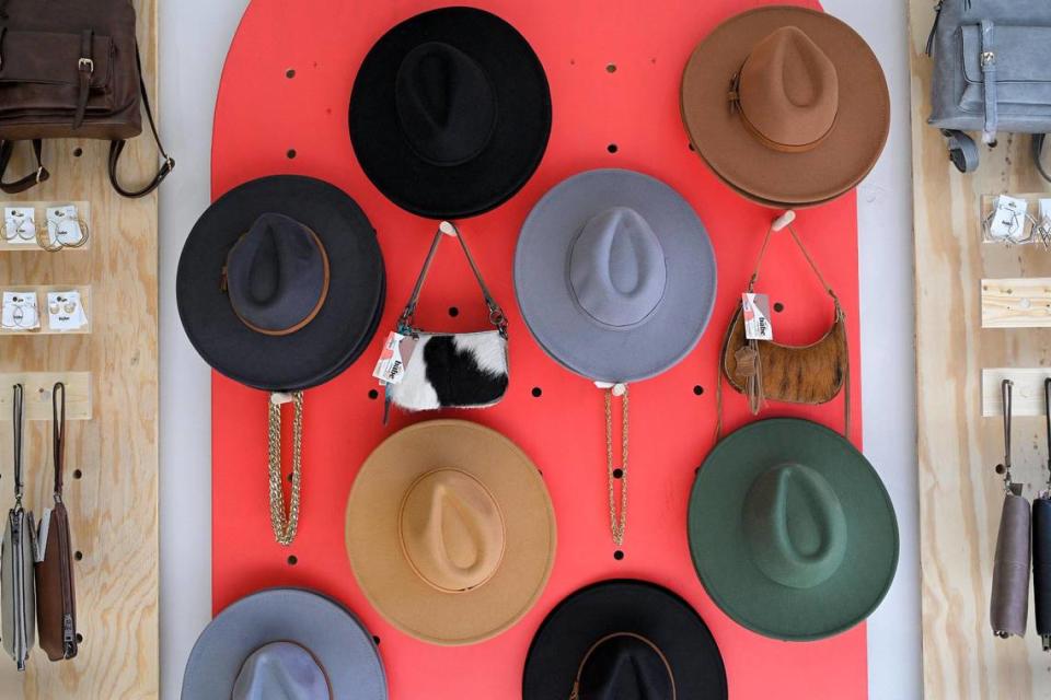 Some of the hats for sale on display at The Babe Standard on the Country Club Plaza.