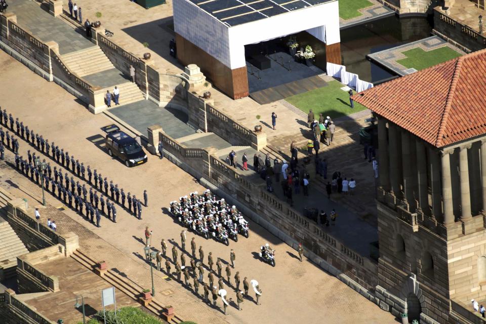 GCIS handout of the coffin containing the body of former South African President Mandela being transported to the Union Buildings in Pretoria