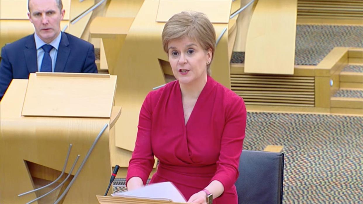 <p>Nicola Sturgeon unveils her framework for ending coronavirus restrictions to the Scottish Parliament</p> (Scottish Parliament)