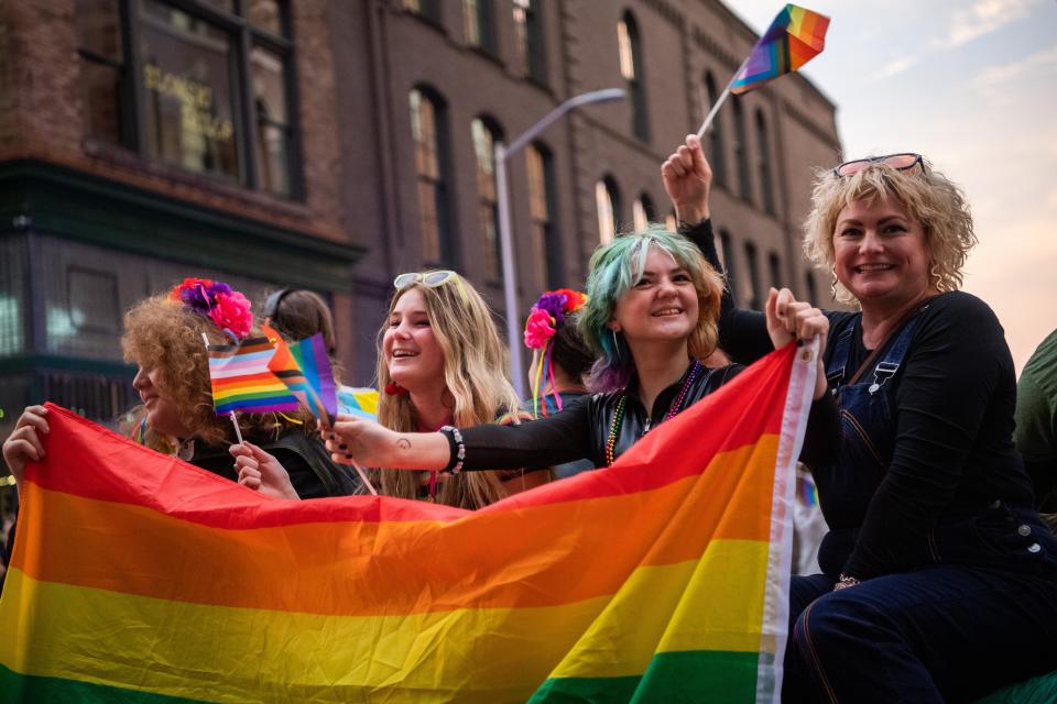 The Knox Pride Parade parades down Gay Street in downtown Knoxville on Friday, Sept. 30, 2022. Knox Pride will continues its annual Pride Fest activities at World's Fair Park through Sunday, Oct. 2, 2022.