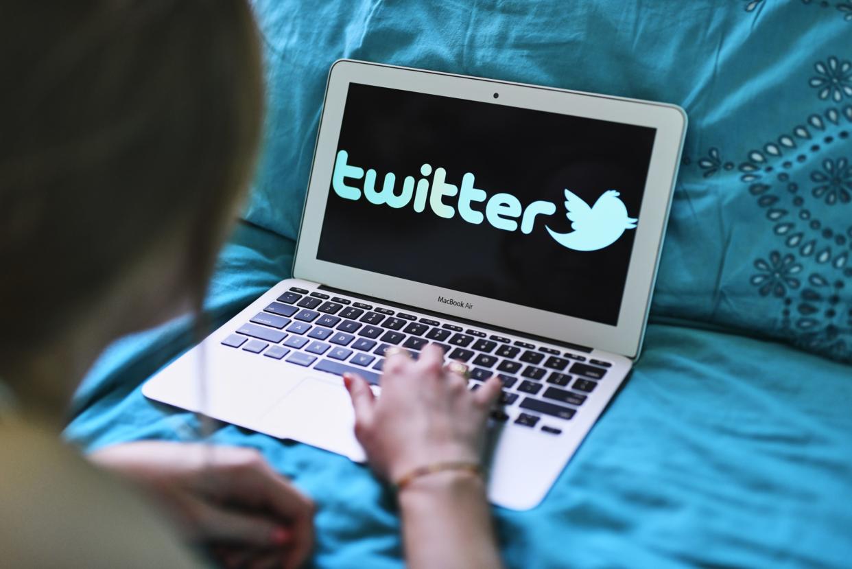 The Twitter Inc. logo is displayed on an Apple Inc. laptop computer in this arranged photograph taken in New Hyde Park, New York, U.S., on Sunday, April 21, 2019. Twitter Inc. is scheduled to release earnings figures on April 23. Photographer: Gabby Jones/Bloomberg