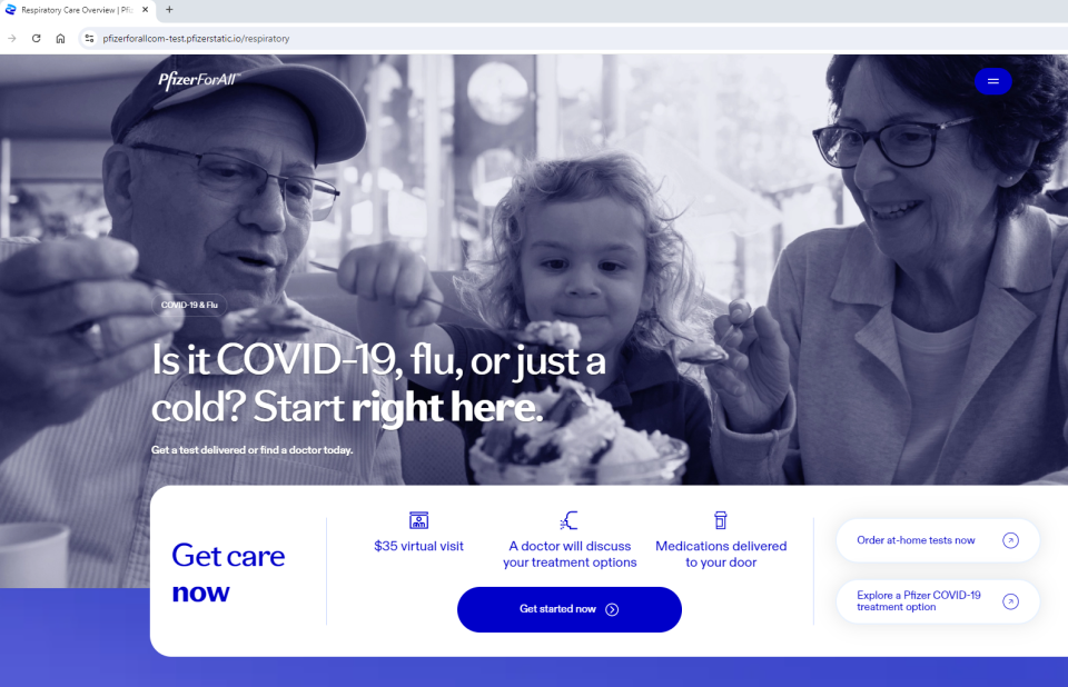 Screenshot of PfizerForAll consumer platform for respiratory season. Credit: Pfizer.