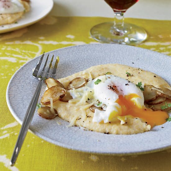 Poached Eggs with Sunchokes and Comté Polenta