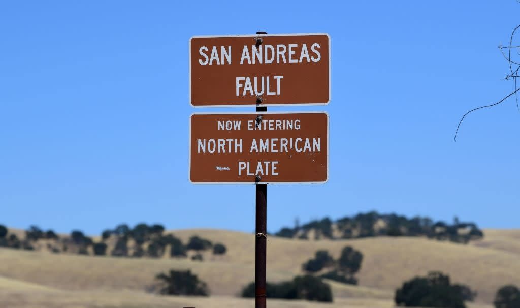 The San Andreas Fault is a tectonic boundary between the Pacific Plate, which is moving to the northwest at three inches each year and the North American Plate, heading south at about one inch per year (AFP via Getty Images)