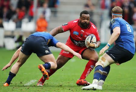 Rugby Union - RC Toulon v Leinster Rugby - European Rugby Champions Cup Semi Final - Stade Velodrome, Marseille, France - 19/4/15 Toulon's Mathieu Bastareaud gets past a tackle from Leinster's Luke Fitzgerald (left) Action Images / Paul Childs