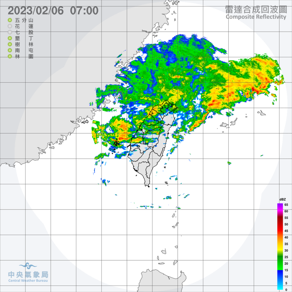 受到華南雲雨區東移影響，中央氣象局今天清晨針對基隆北海岸與宜蘭地區發出大雨特報，苗栗以北雨勢也較明顯。   圖：中央氣象局/提供