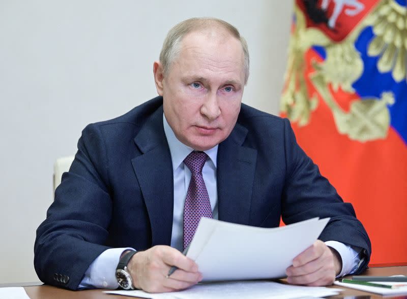 FILE PHOTO: Russian President Putin chairs a meeting of the State Council of the Russian Federation and the Presidential Council for Science and Education, via a video link outside Moscow