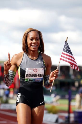 Sanya Richards-Ross celebrates after winning the women's 400m dash final at the US Olympic Track & Field Team Trials on June 24. Richards-Ross, aiming for a 200-400 double at London, secured the first part of her bid by winning the 400m in 49.28sec