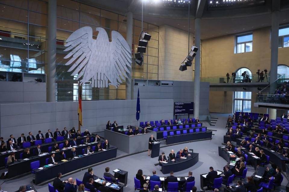 Alice Weidel, co-leader of Alternative for Germany (AfD), addresses the Bundestag in Berlin, Germany, on Jan. 31, 2024. (Krisztian Bocsi/Bloomberg via Getty Images)