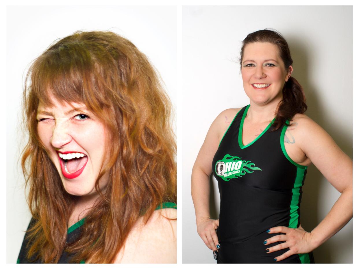 Ohio Roller Derby players Samantha Tucker, left, and Amy Spears, authors of "Collective Chaos: A Roller Derby Team Memoir," will discuss the world of roller derby and their book during a program at the Ohio History Center on Sunday.