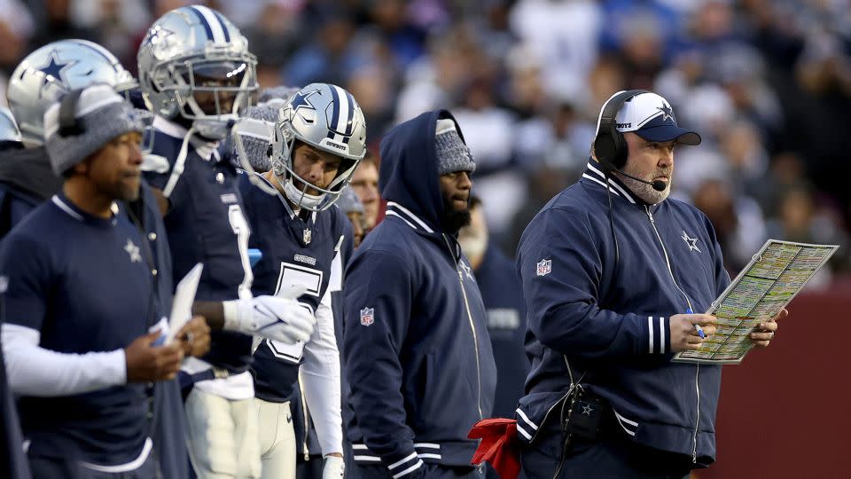 McCarthy looks on during the first quarter against the Washington Commanders at FedExField. - Patrick Smith/Getty Images