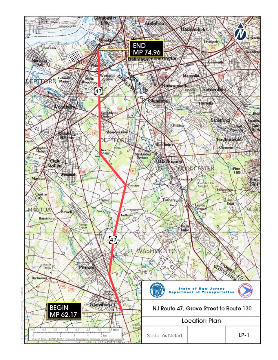 A New Jersey Department of Transportation map for its pending, as of February 2024, Route 47, Grove Street to Route 30 improvement project. The $75-100 million project includes the Salina Road-Rt. 47 intersection. in Washington Twp.