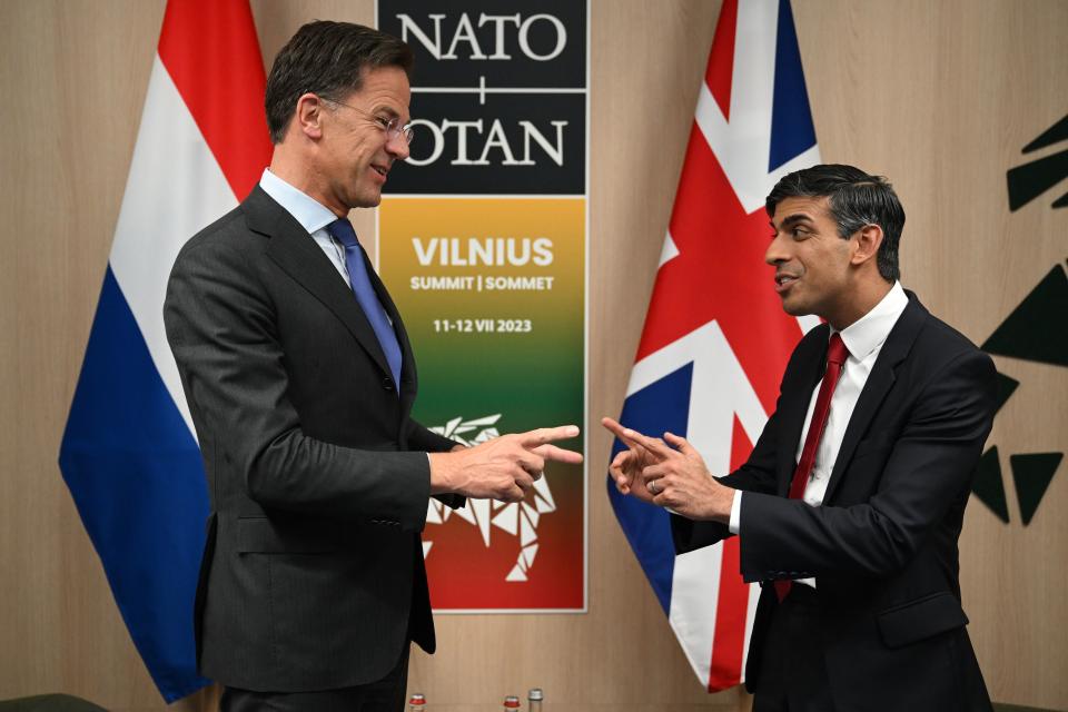 Prime Minister Rishi Sunak and Netherland's Prime Minister Mark Rutte hold bilateral talks during the Nato summit in Vilnius, Lithuani (PA)