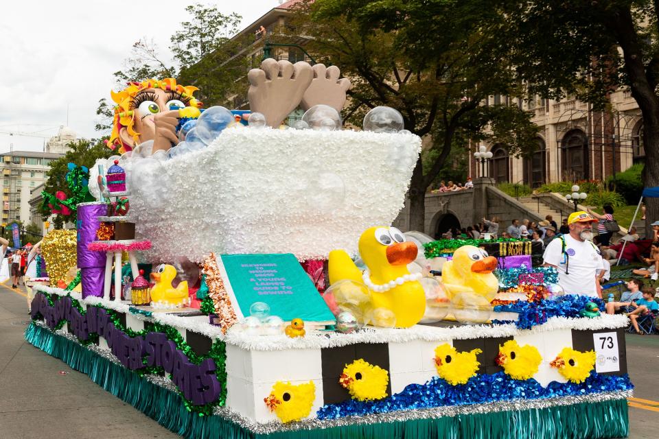 Winner of this year’s Theme award, a float goes down the street at the annual Days of ’47 Parade in Salt Lake City on Monday, July 24, 2023. | Megan Nielsen, Deseret News