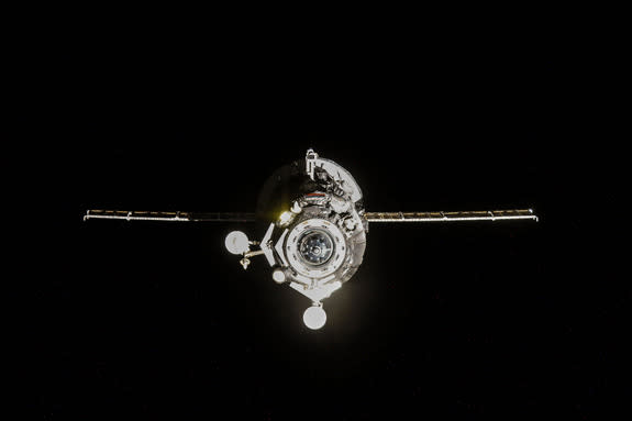 A file photo of Russia’s robotic Progress 55 cargo ship leaving the International Space Station in July 2014. The Progress 59 freighter burned up in Earth’s atmosphere on May 7, 2015, nine days after suffering a serious malfunction shortly afte