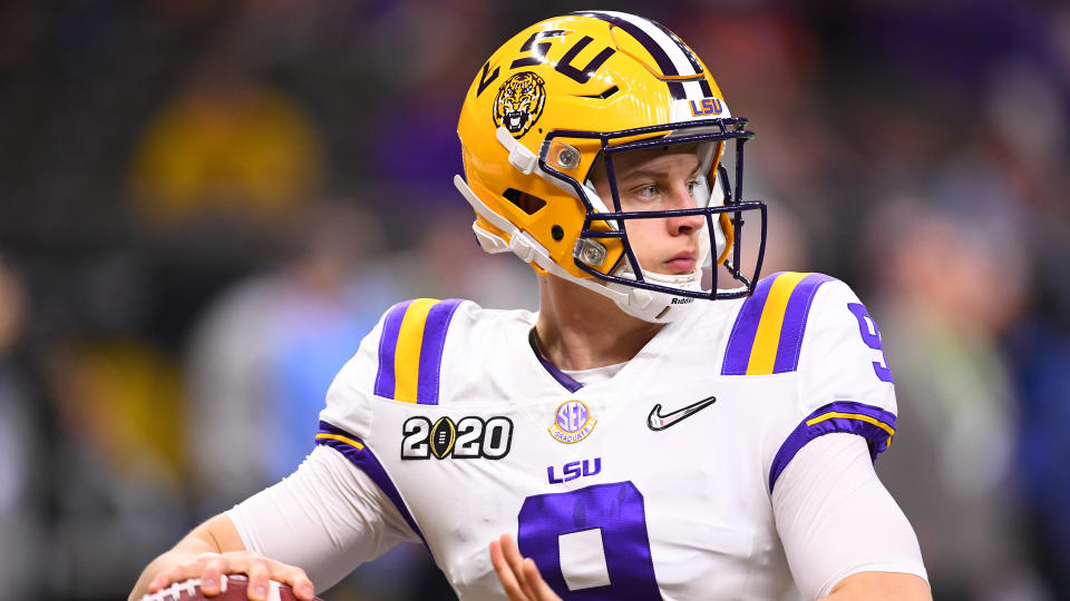 Joe Burrow is waiting for the draft process to finish before he says anything committal about going first overall to the Cincinnati Bengals. (Jamie Schwaberow/Getty Images)