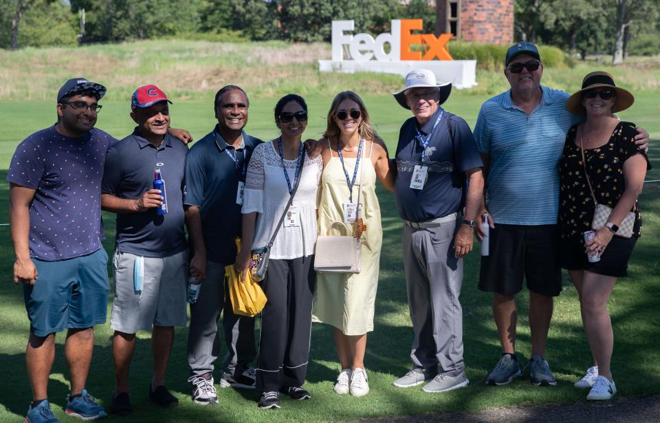 Sahith Theegala’s family - including his father, Muralidhar, and mother, Karuna (third and fourth from left) - pose for a photo during the second round of the FedEx St. Jude Championship on Friday at TPC Southwind in Memphis.