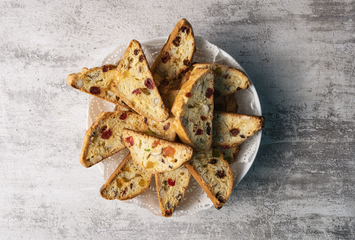 Homemade cookies with nuts, cranberries, cherries and candied fruits