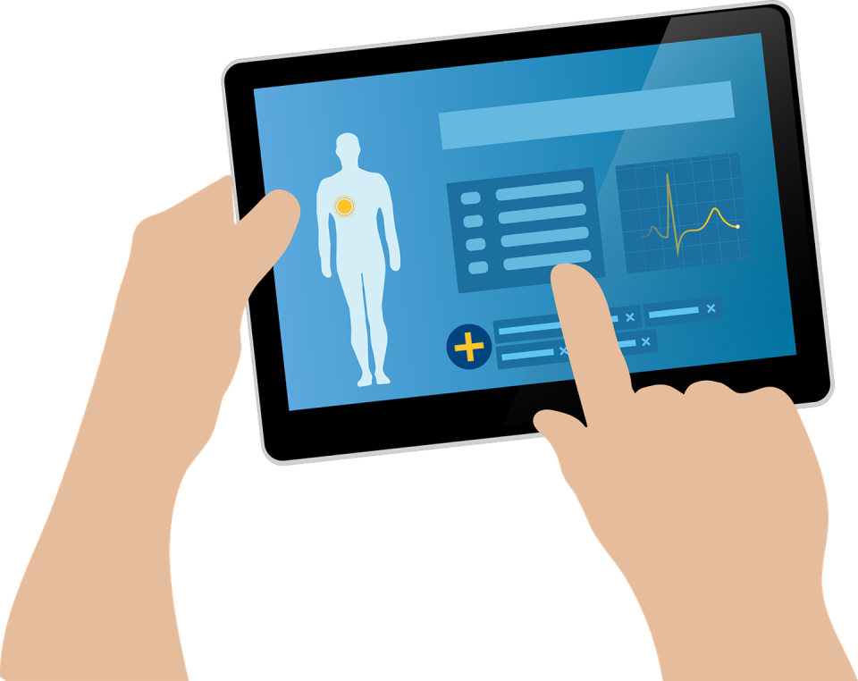 Illustration of a tablet showing patient information