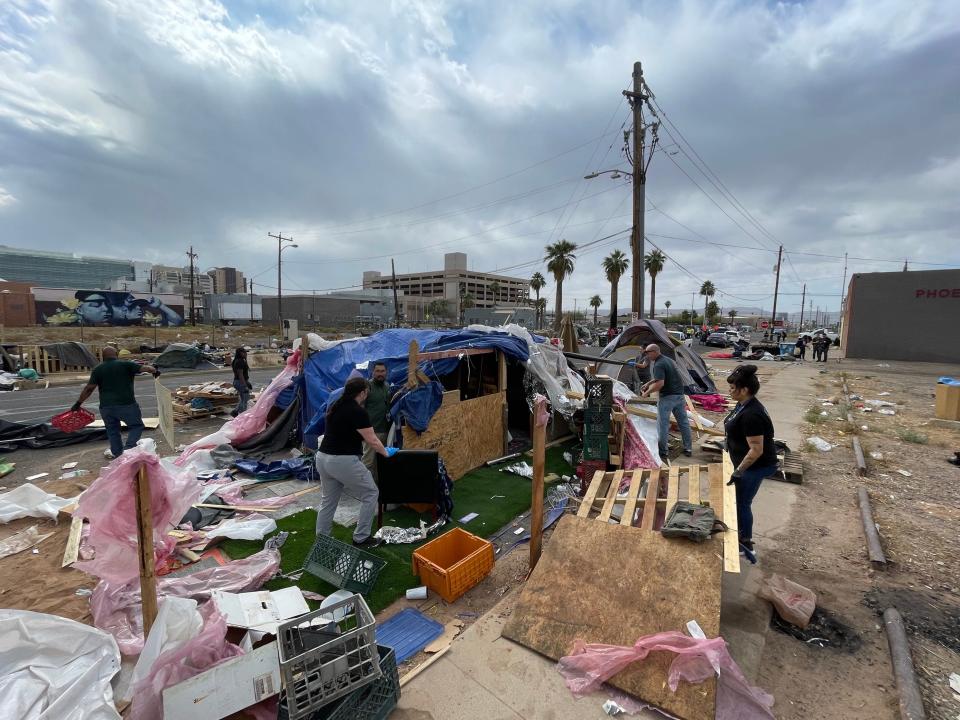 Phoenix police officers were called after crews dismantling this structure in "The Zone" on May 10, 2023, found a large rifle with a scope.