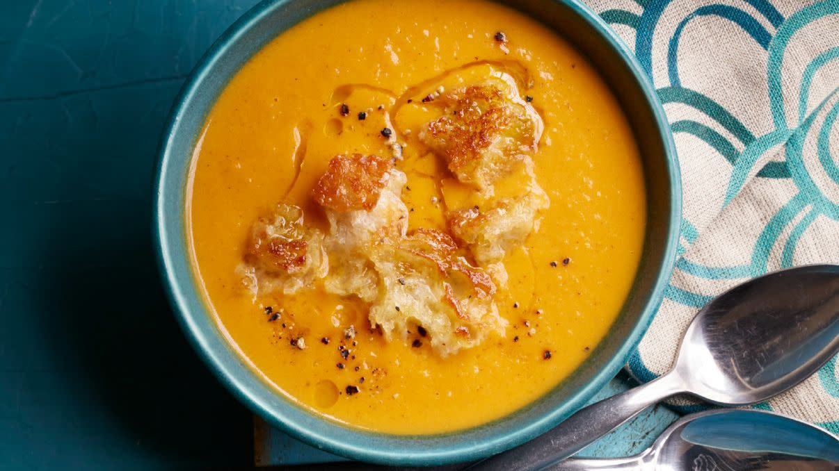 soup ideas cinnamon spiced sweet potato soup with maple croutons