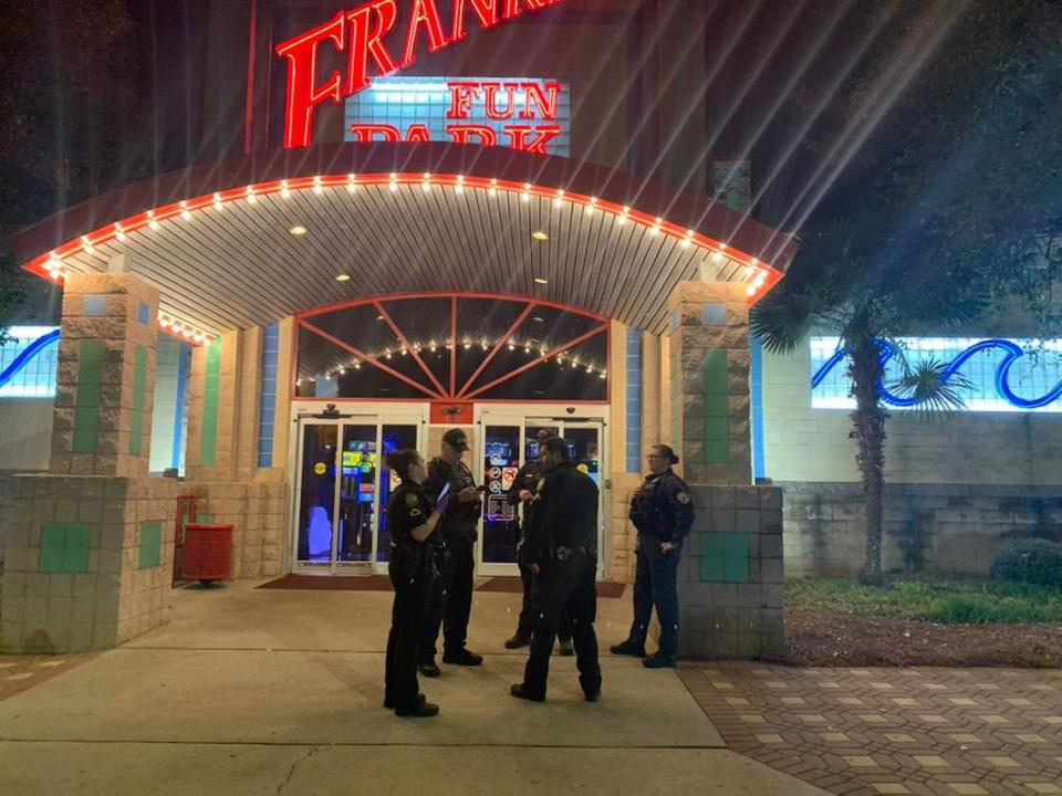 Columbia police officers at the scene of a shooting.